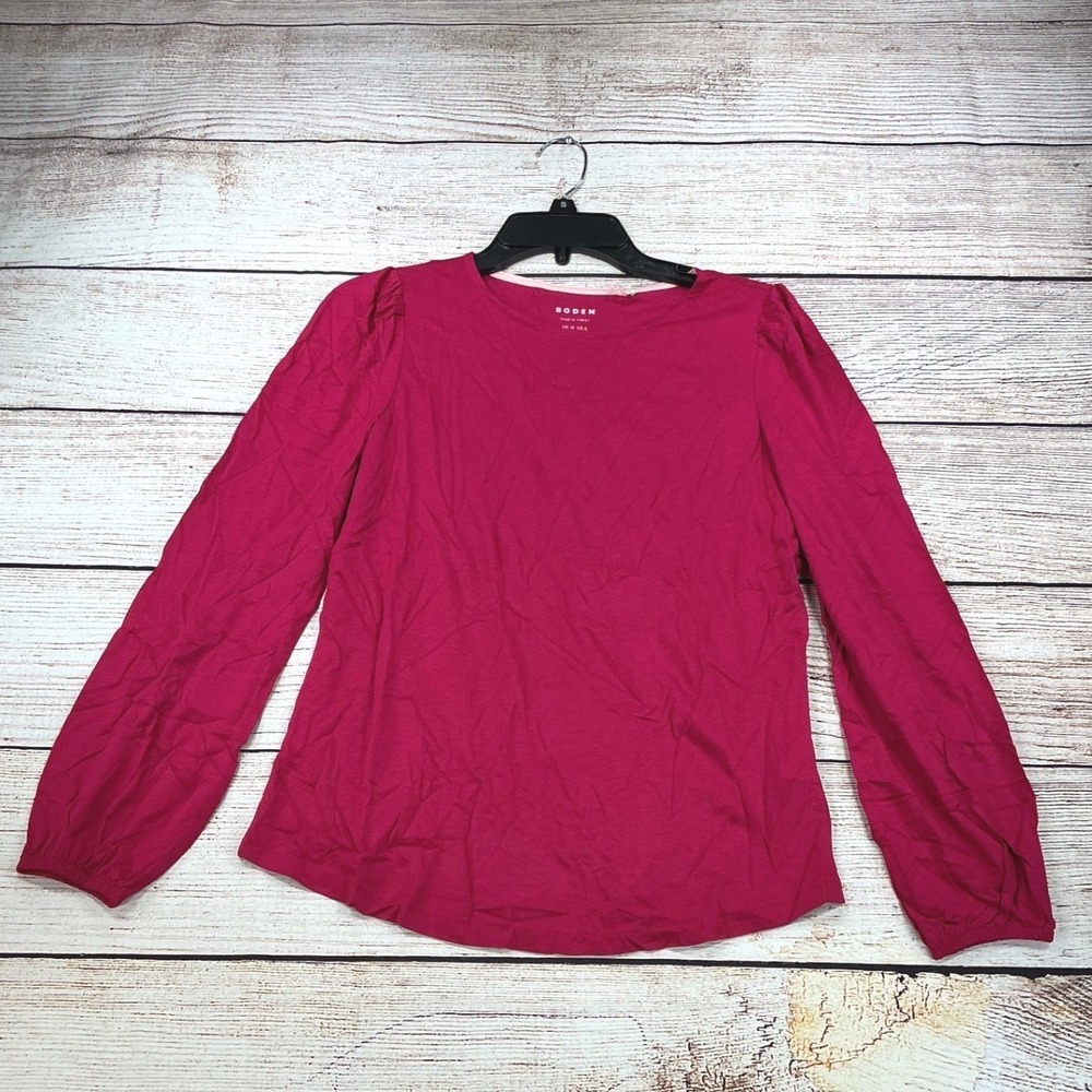 Boden Puff Shoulder Long Sleeve Top Preppy Modern 8 Pink New With Tags